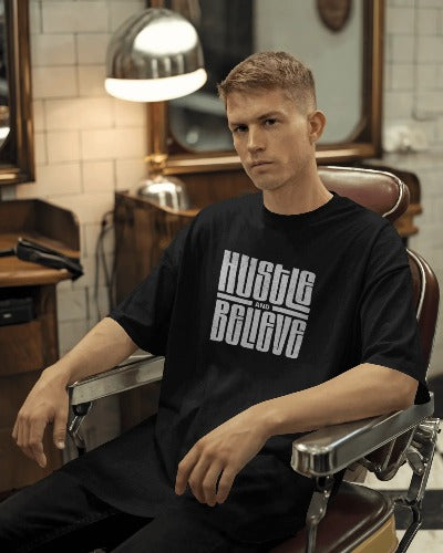 Hustle and Believe – Unisex Cotton Motivational T-Shirt