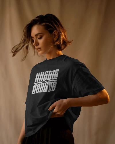 Hustle and Believe – Unisex Cotton Motivational T-Shirt